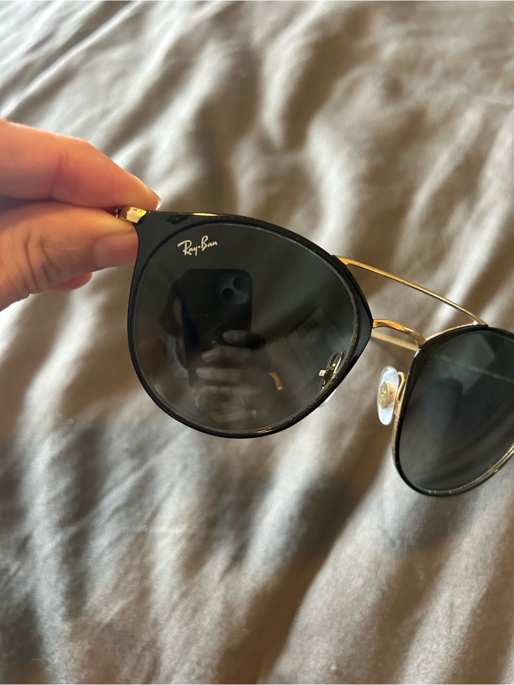 Ray-Ban Round Black Sunglasses with Gold Bridge - Picture 4 of 5